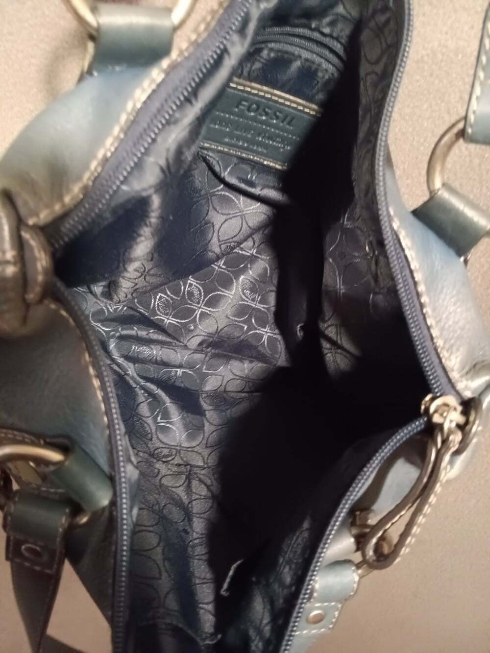FOSSIL Hanover Vintage Blue Leather Satchel Bag Women’s Shoulder Purse Handbag - Picture 7 of 8